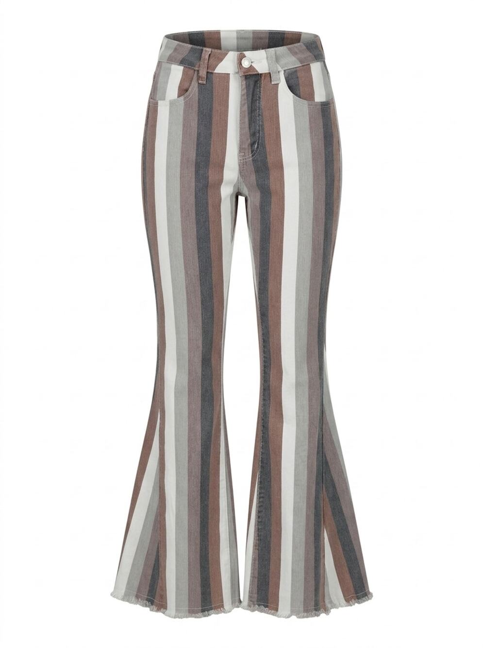 Saints & Hearts Vertical Striped Raw Hem Flare Pants Women Size S